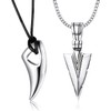 Morfetto 2 Pieces Stainless Steel Pendant Necklace for Men Spearpoint Arrowhead Wolf Teeth Pendant Chain Necklace Set, Stainless Steel