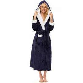 Devirld Plush Robes Fleece Womens Robe, Fuzzy Fluffy Women's Bathrobe Soft Warm Female Bathrobes Long