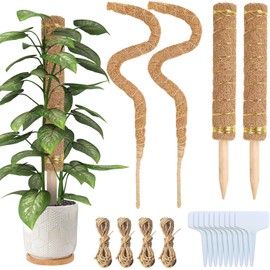 4 Pcs Tutor para Plantas 64CM de Poste de Musgo Flexible para Plantas Monstera Tutores para Plantas con 4 Rollo Cuerda de Yute/10Pcs Etiquetas Poste de Musgo Plegable para Plantas de COCO Soporte