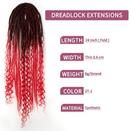 DE Dreadlock Extensions 24 Inch, 3 In 1 Mixed DE Dreads Hippie Style Boho 15 Strands Handmade Braid in Dreadlock Extensions for Women