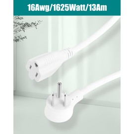 Cioreznt White Flat Extension Cord 6.6FT, Accepts 2- or 3-Prong Device Plugs, Three Prong Extension Cord Indoor 16Awg/1625Watt/13Am