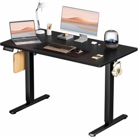 Elevon Electric Adjustable Height Standing Desk - 48 x 24 inch Sit to Stand Up Desk with Splice Board, Rising Home Office Computer Table with 2 Hook and Wire Hole for Work