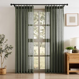 FAPLIGLISY Olive Green Pinch Pleat Curtains 63" Long for Living Room Office Linen Textured Window Curtains Back Tab Light Filtering Forest Hunter Dark Green Semi Pleated Sheer Drapes, W40"x63"L, 2 Pcs