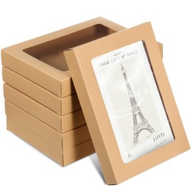 Chivertion 50 Pcs Greeting Card Storage Box Kraft Paper Box with PVC Transparent Window Greeting Card Envelope Applicable Bulk Frame Photo Storage Case Biscuit Applicable(5.39 x 7.36 x 1 Inch)