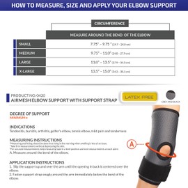 Champion Elbow Brace, Adjustable Compression Support Strap, Airmesh Fabric, Grey, Large