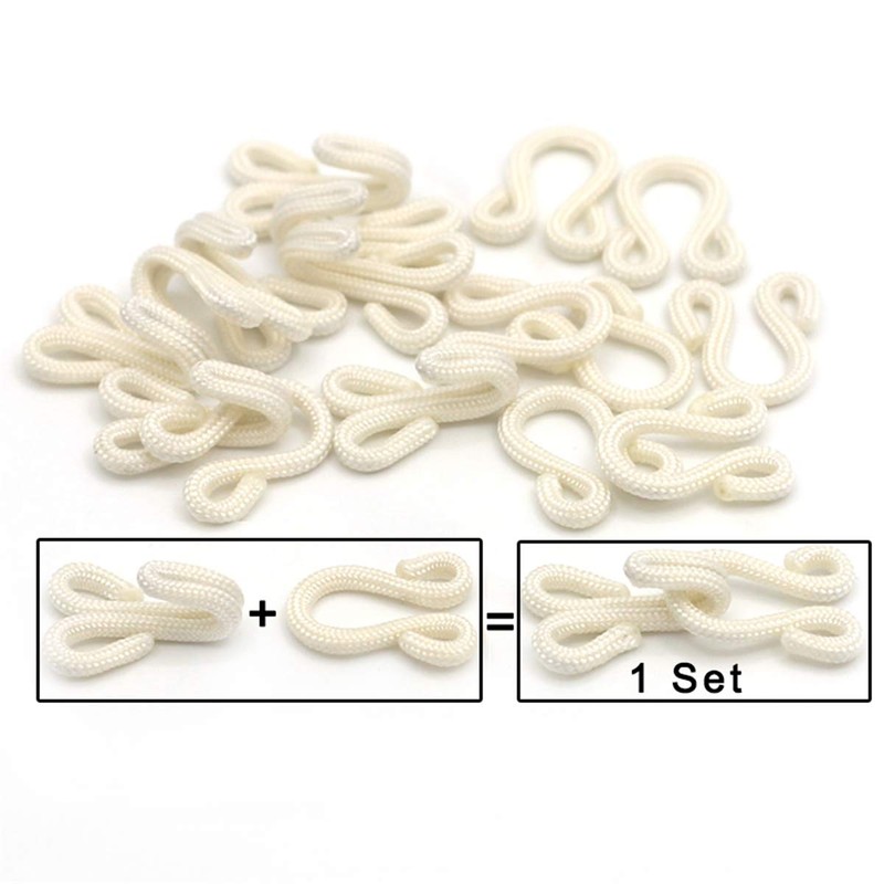 10 Sets White Covered Hook and Eye Fastenings Sewing Closure