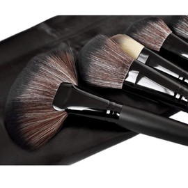 URBANMAC Fiber Bristle Makeup Brush Set with Black Leather Case- BLACK, 24 Pieces