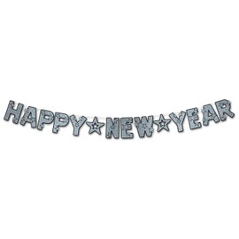 Glittered Happy New Year Streamer (black & silver) Party Accessory  (1 count) (1/Pkg)