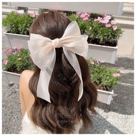 Inilbran Vintage Seidenbogen Haarspangen Lange Seide Satinbogen Haarspangen Französisch Chiffon Haarspange Barrette Lange Seidenband Bogen Haarspangen Kopfstück Große Seidige Bogen Haarschmuck