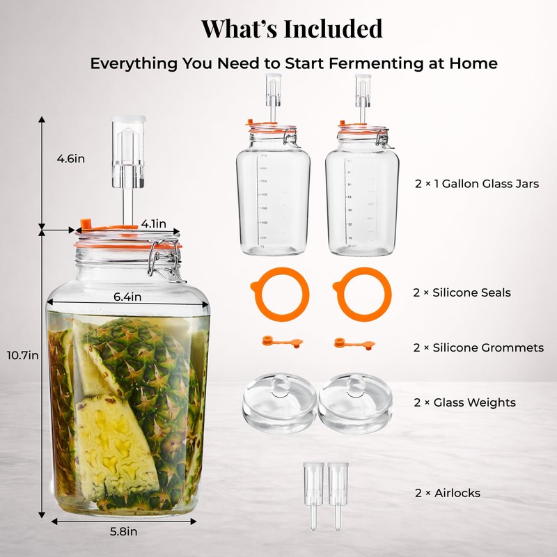 Glolaurge 1 Gallon Fermentation Jars with Airlocks & Glass Weights,