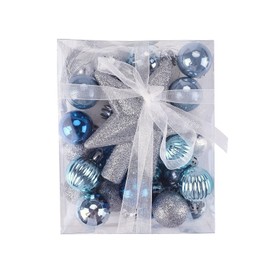 30ct 3cm Small Christmas Tree Baubles Decoration Blue & Silver Ball Ornaments Hanging Baubles Shatterproof Glitter Decoration Pendant for Holiday Home Party Decor