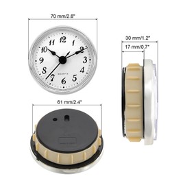 PATIKIL 2.8" 70mm Quartz Clock Insert, Round Quartz Movement Miniature Clock Mini Arabic Numeral Clock Fit 61mm/2.4" Diameter Hole for Replacement Home, Silver Tone/White, Style 12