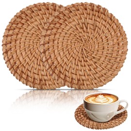 Classicseali 2pcs Rattan Coasters,10cm/ 3.93In Natural Woven Coasters, Round Boho Heat-resistant Drink Wicker Coaster for Coffee Table Housewarming Gifts Hot Drinking Home Decor Protecting Table