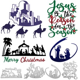 Jinei 4 Pcs Christmas Nativity Metal Die Cuts Nativity Scene Steel Cutting Dies Religious Embossing Stencils Templates for DIY Crafts Card Making Christmas Scrapbook Photo Album Stamp Decor