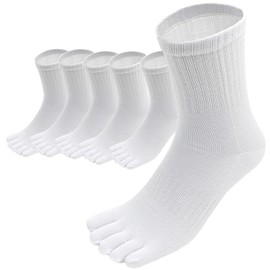 PUICK Men's 5 Toe Socks, Antibacterial and Odor Resistant, Men's 9.8-10.6 inches (25-27 cm), Crew Length, Men's, White, Plain, Washable, SEK Certified, Non-Stacked, 5-Toe Socks, white