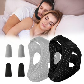 Anti Snore Chin Strap, 2 Pack High Elasticity Traceless Chin Strap for Sleeping, Effective Anti Snoring Device with Earplugs, Snore Stopper Breathable and Stable for Adult