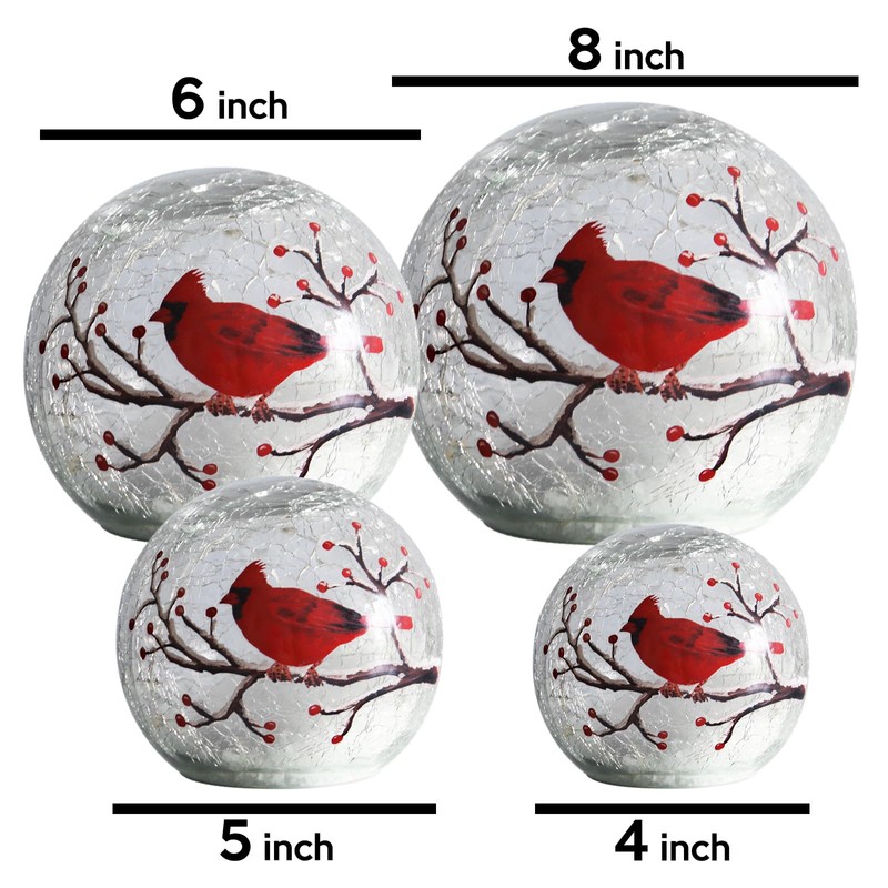Kaowod Crackle Glass Ball Cardinal Lamp with Timer, Light Up