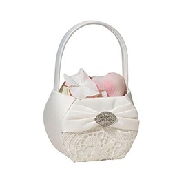 Lillian Rose Vintage Lace Wedding Flower Girl Basket Cream