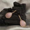 Gempires Rose Quartz Pear Shaped Teardrop Crystal Earrings, Bezel Earring,