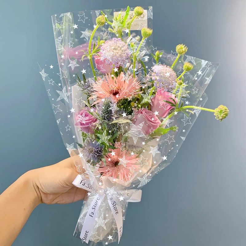 80 * 500cm Cellophane Wrap,White Star Transparent Cellophane Wrap for
