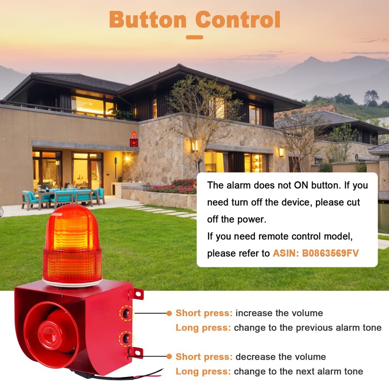 Saladulce 120dB Adjustable Loud Siren Alarm, Industrial Sound & Light