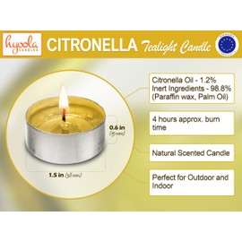 Hyoola Tealight Citronella Candles - Anti Mosquito Candle - 4 Hour Burn - 50 Pack - DEET Free