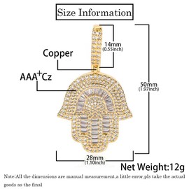 Wisbal Men's Hip Hop Hamsa Necklace 18k White Gold Hamsa Hand Pendant for Women-