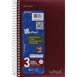 Top Flight Wired 3-Subject Notebook, 120 Sheet