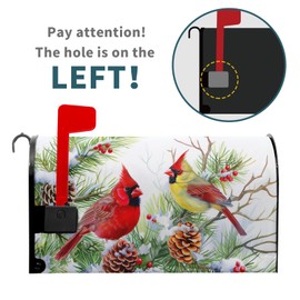 Evlaschin Winter Birds Mailbox Cover with Magnetic Christmas Tree Holly Branches Red Berry Pine Cone Mailbox Wrap Post Cover Standard Size 21x18 Inch for Garden Yard Outdoor Patio Hew Year Decor