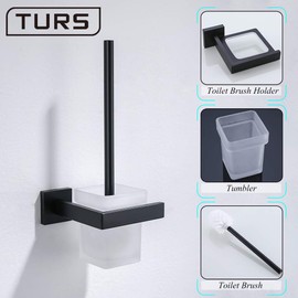 Turs Bathroom Toilet Brush With Holder Storage Organizer Brush Holder SUS 304 Stainless Steel Wall Mount, Matte Black, Q7009BK