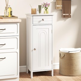 GLACER Floor Storage Cabinet, Multifunctional Bathroom Storage Cabinet with 2 Adjustable Shelves, Ideal for Bathroom, Living Room, 14 x 12 x 34.5 inches (White)