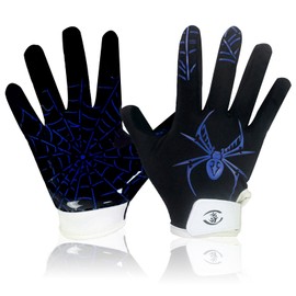 LynsaTac Sticky Football Gloves - 2-Sided Pattern, Spider&Web Silicone Palm, Enhanced Grip Children's Youth Spider Rugby Gloves, Daily Training, Blue, XS/S