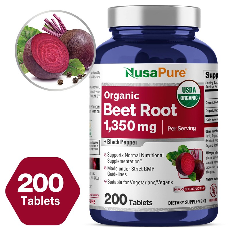 NusaPure Beet Root 1,350 mg 200 Organic Tablets (Vegetarian, USDA,