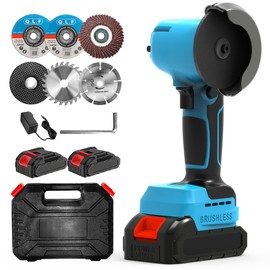 ZFULVO Brushless Cordless Angle Grinder Kit, 28000rpm Mini Electric Angle Grinding Tool with 2x21V 2000mAh Battery and 6-Cutting Discs, Grinder Handheld Cutter for Metal Wood