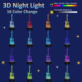 3D Gitarren Nachtlicht, Attivolife Illusion Optische LED Nachttisch Lampe mit 16 Farbwechseln + Fernbedienung + Timer Dimmbar, Party Heimdekoration Coole Geburtstagsgeschenke für Jungen Musikliebhaber