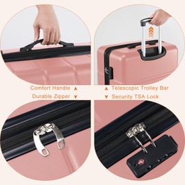 Sweetcrispy Carry on Luggage,Hard Shell Expandable Double Spinner Rolling Wheels Suitcase,TSA Lock, Light Pink, 20 Inch