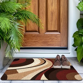 YeiHe Abstract Boho Door Mat, Boho Brown Swirl Front Door Mat Outside Entrance, Boho Door Mat Outdoor Indoor Entrance, Boho Welcome Mat, Boho Kitchen Bathroom Decor, 17x30 Inches