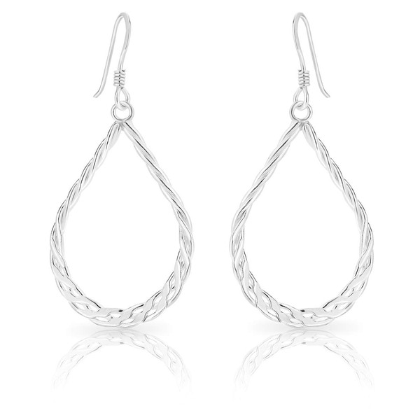 DTPsilver® 925 Sterling Silver Hook Dangle Earrings - Teardrop Twisted
