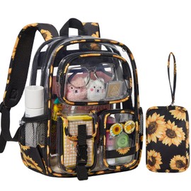 Mini Clear Backpack for Stadium Approved 12x6x12, Small Transparent Backpacks Plastic See Through Clear Bag for Kids Grils Women for Schools, Sporting Event, Concerts, Work, Festival (Sunflower)