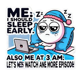 Set of 3 - Funny Sleep Procrastination Laptop Sticker, Late Night Binge Watch Design, Vinyl Decal, Auto, Wall, Laptop, Cell, Truck Sticker for Windows, Cars, Trucks