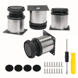 BQLZR Furniture Cabinet Metal Legs Adjustable Stainless Steel Kitchen Feet Round Black and Silver 50 x 60mm Pack of 4