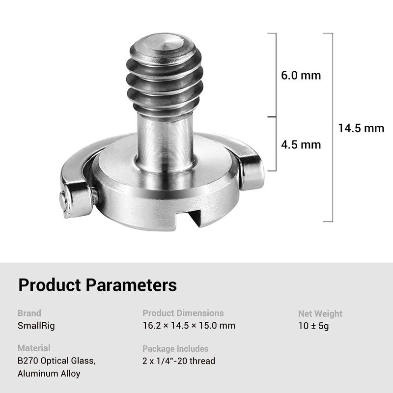 SMALLRIG Camera Mounting Screw with D Shaft D-ring 1/4"-20 Mounting