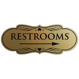 Signs ByLITA Designer Restrooms Right Arrow Sign - Easy Installation | Durable Wall or Door Sign (Brushed Gold) - Large