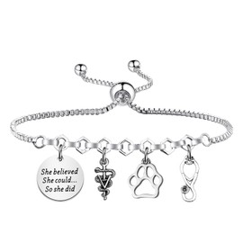PLITI Veterinarian Gift Vet Tech Appreciation Gift She Believed She Could So She Did Veterinary Student Graduation Bangle (she believed vet bg)