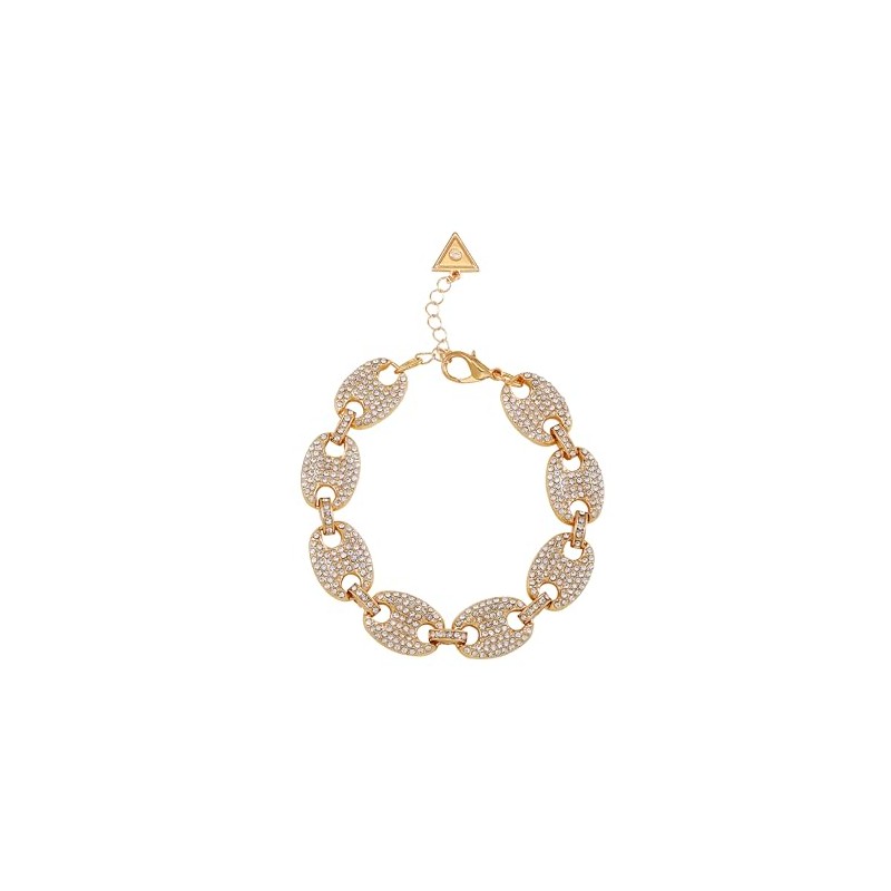 GUESS Goldtone Pave Clear Stone Statement Link Bracelet