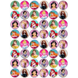 48 Edible Princess 3cm Mini Discs Edible Wafer Paper Disc Cupcake Toppers (NOT PRE Cut)
