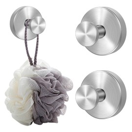 2pcs Suction Hooks Suction Cup Hooks No-Drill Shower Suction Hooks Vacuum Suction Hooks Stainless Steel Shower Hooks Suction Waterproof Suction Cup Hooks for Shower, Bathroom, Hanging Towels(Silver)