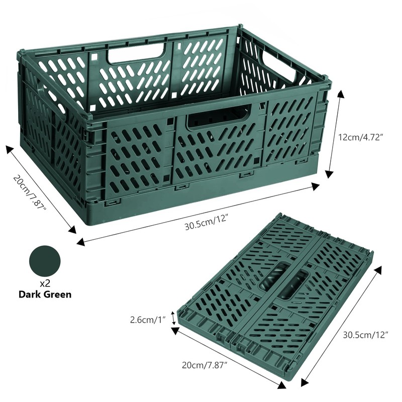 2 Pieces Folding Crate, Plastic Sturdy Folding Boxes, Foldable Storage