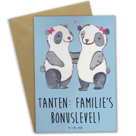 Mr. & Mrs. Panda Grußkarte Tante Bonuslevel - Geschenk, lustig, Familienmitglieder, Glückwunschkarte, Liebe, Einladungskarte, Verwandte, besondere