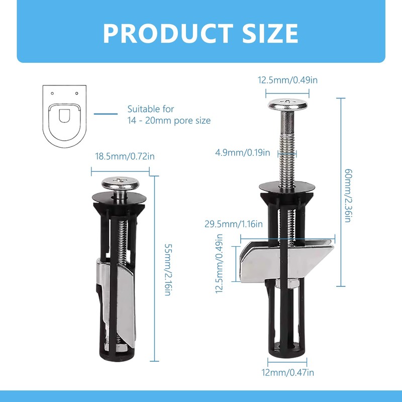 2 Pcs Universal Toilet Seat Bolts and Screws, Quick Release